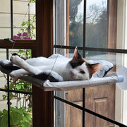 White and Gray Plaid Cat Hammock with Detachable Blanket and Secure Straps for Indoor and Balcony Use
