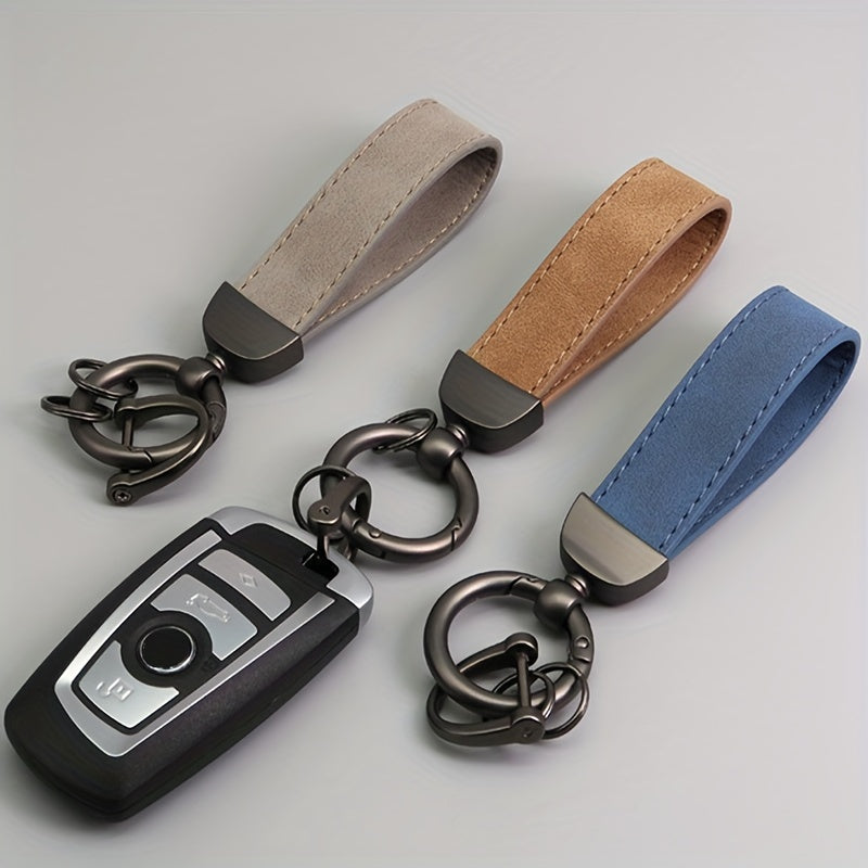 Men's Suede Car Key Chain with PU Leather Anti-Loss Key Holder Gift