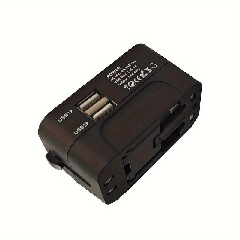 Universal Travel Adapter with Dual USB Ports for Phones and Laptops 110V 220V Worldwide Compatibility