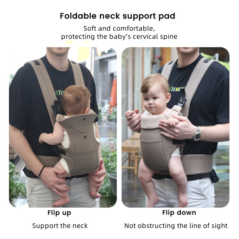 Infant Carrier with Foldable Pad Dual-Shoulder Straps and Thickened Waist Black Grey Khaki