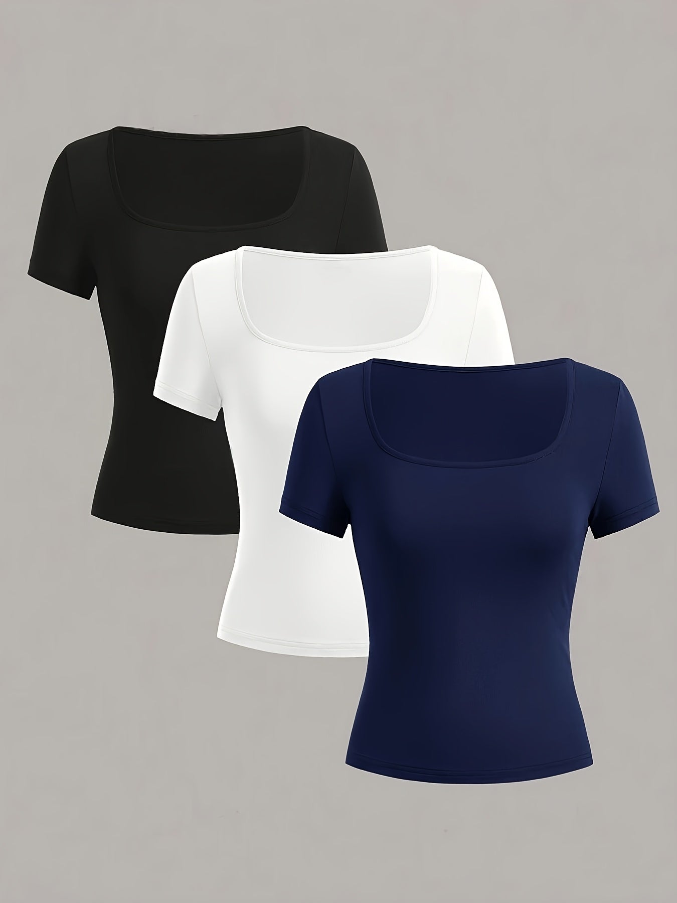 Set of 3 Solid Color Women's T-Shirts for Casual Summer Wear