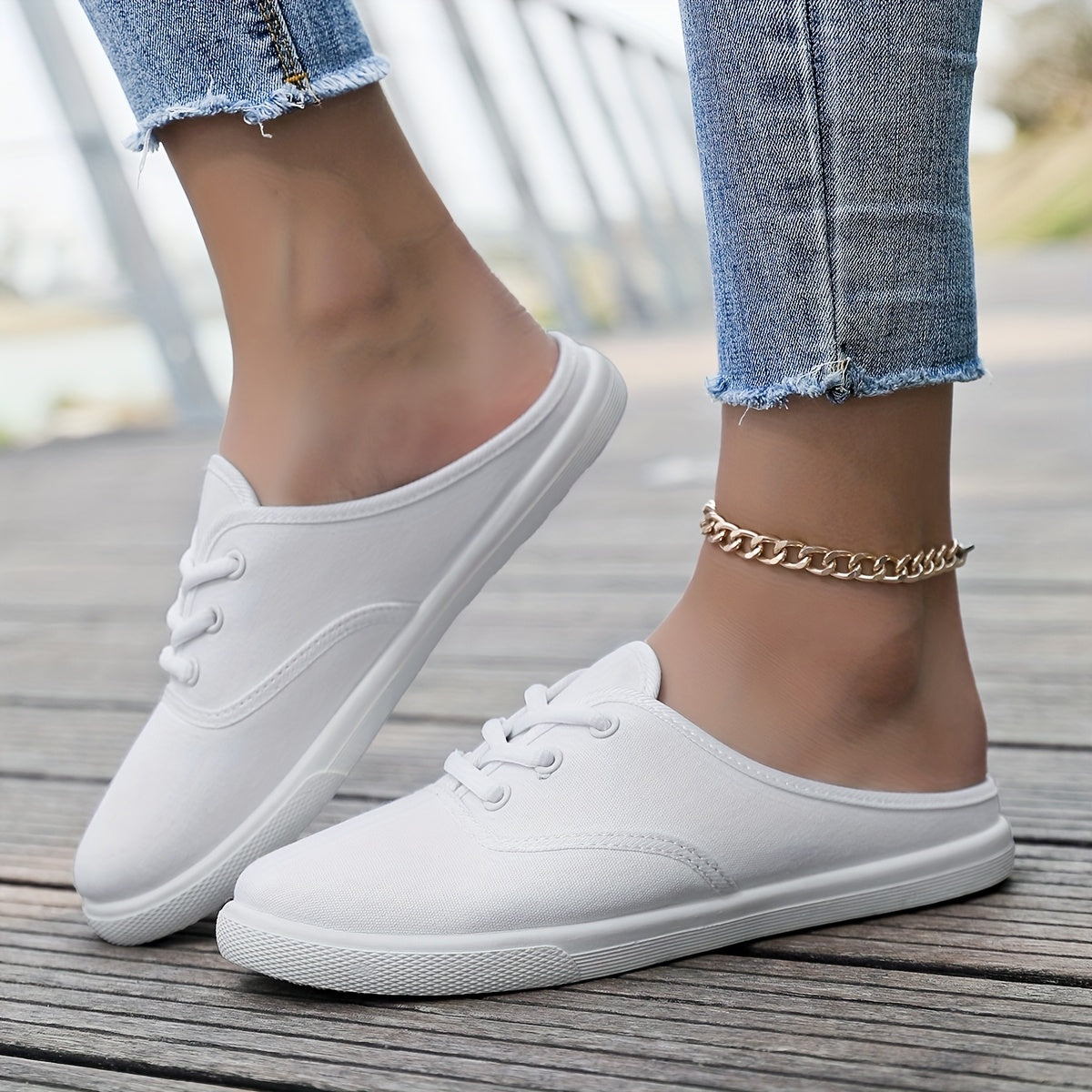 Women's Lightweight Slip-On Sneakers Breathable Fabric All-Season White Black Navy