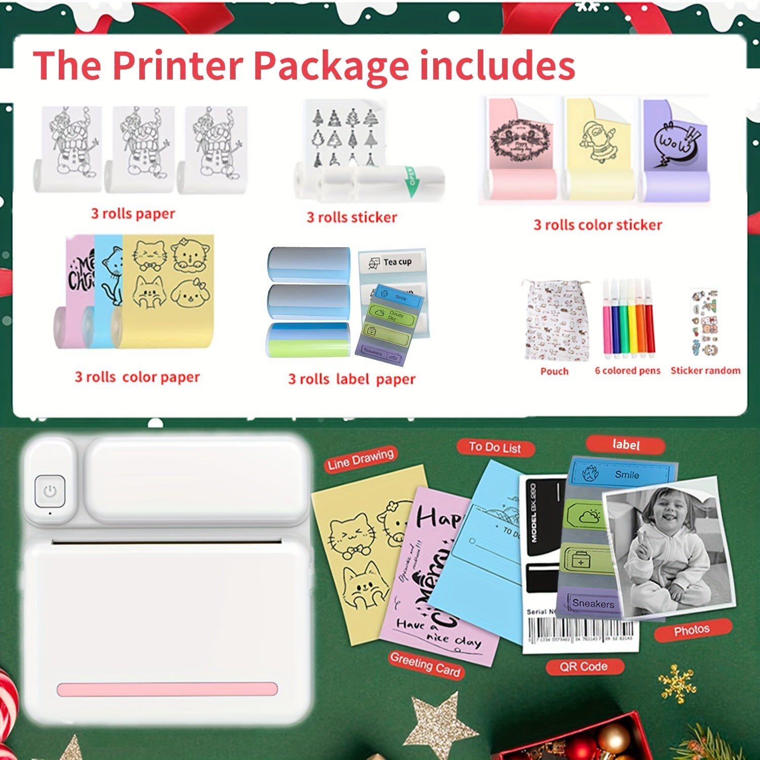 Wireless Portable Mini Thermal Printer Bundle for Smartphones Dye Sublimation USB Rechargeable 1200mAh Battery