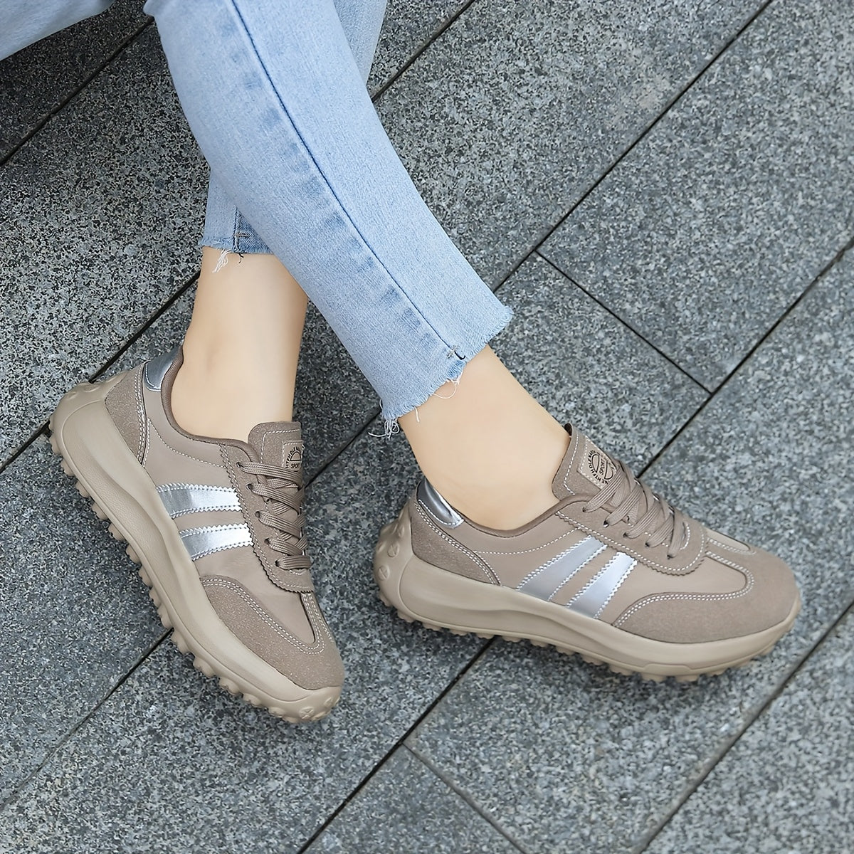 Women's Casual Canvas Sports Shoes with Shock-Absorbing Sole and Striped Laces