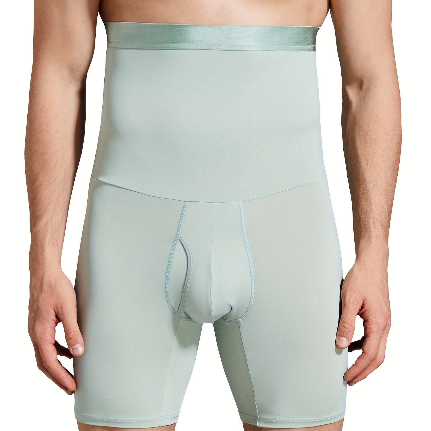 Men's High Waist Tummy Control Compression Shorts Nylon Spandex Athletic Fit Solid Color