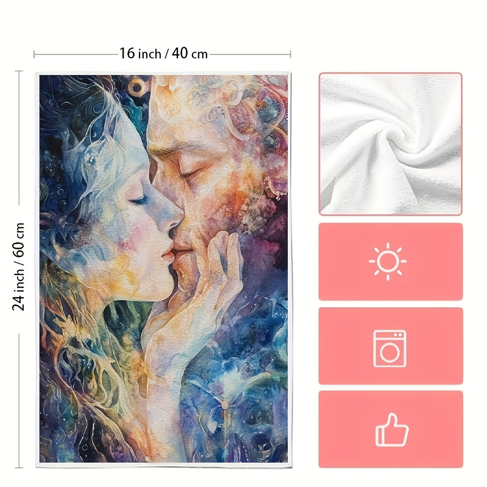 Набор из 2 мягких кухонных полотенец 40x60 см с ярким космическим цветочным узором, впитывающие