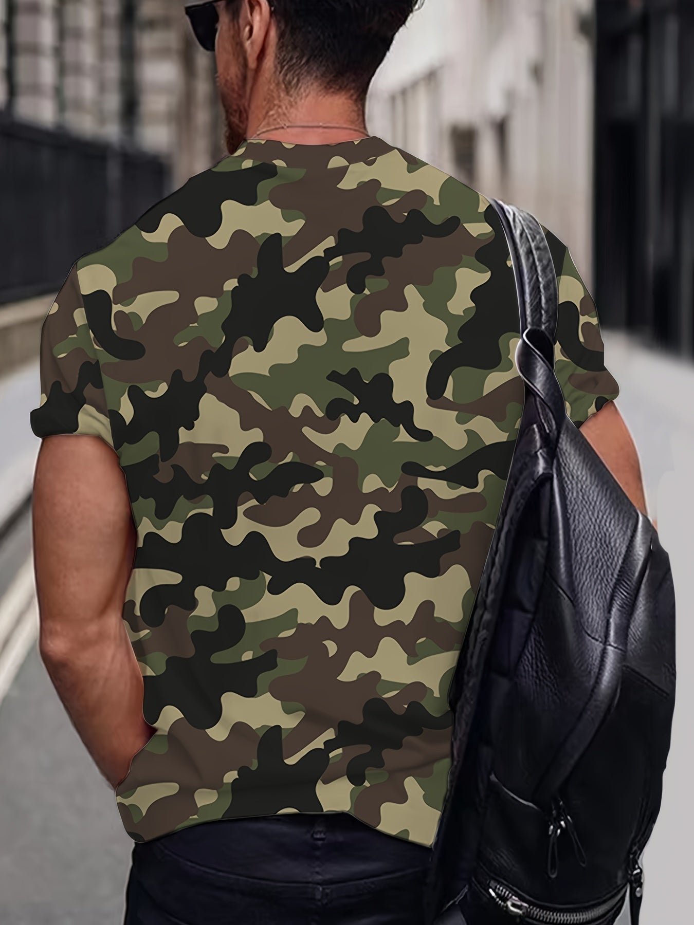 Мужская камуфляжная футболка с коротким рукавом и круглым вырезом, повседневная уличная одежда, полиэстер спандекс