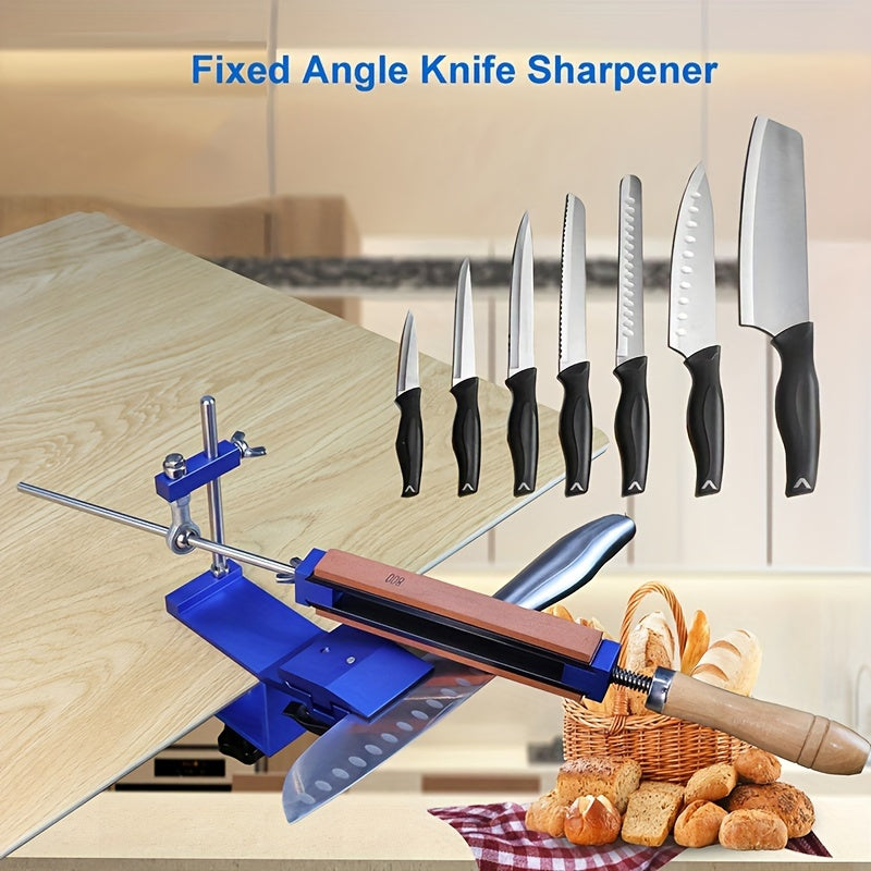 Manual Fixed Angle Knife Sharpener with Adjustable Clamping and Diamond Edge