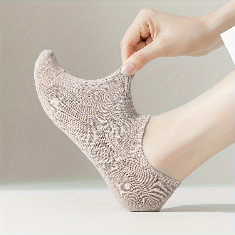 Women’s Solid Color Low Cut Invisible Socks 5 Pairs Breathable Knit