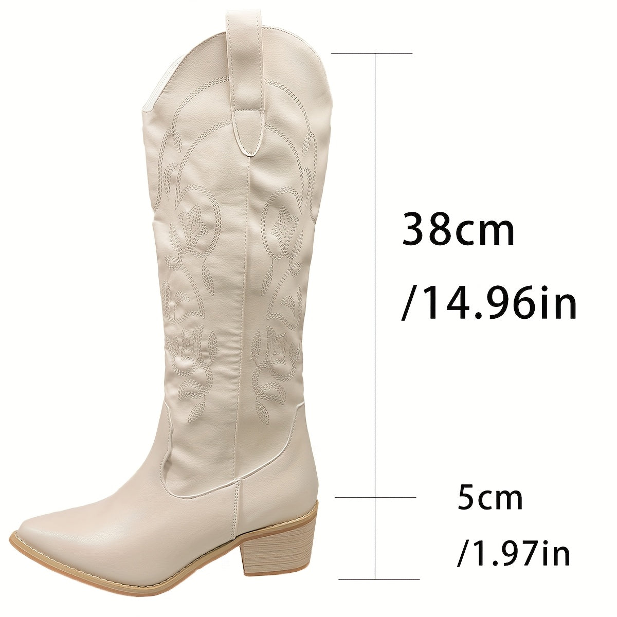 Women's Vintage Western Embroidered Cowboy Boots Pointed Toe Mid-Heel