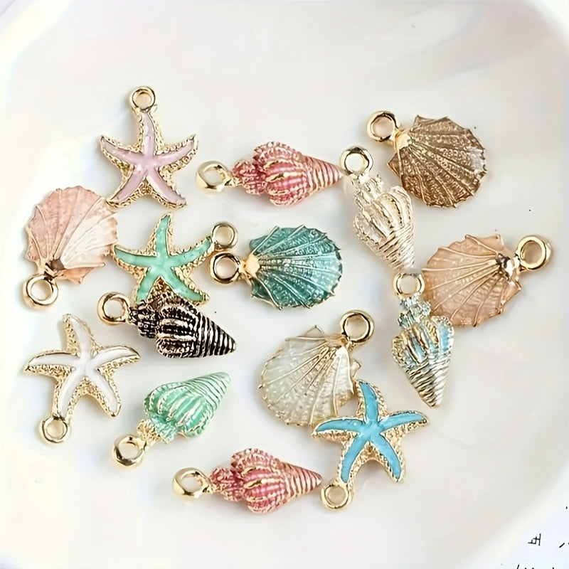 Set of 30 Mixed Sea Life Alloy Pendants with Conch Shell and Starfish Charms for DIY Jewelry Making