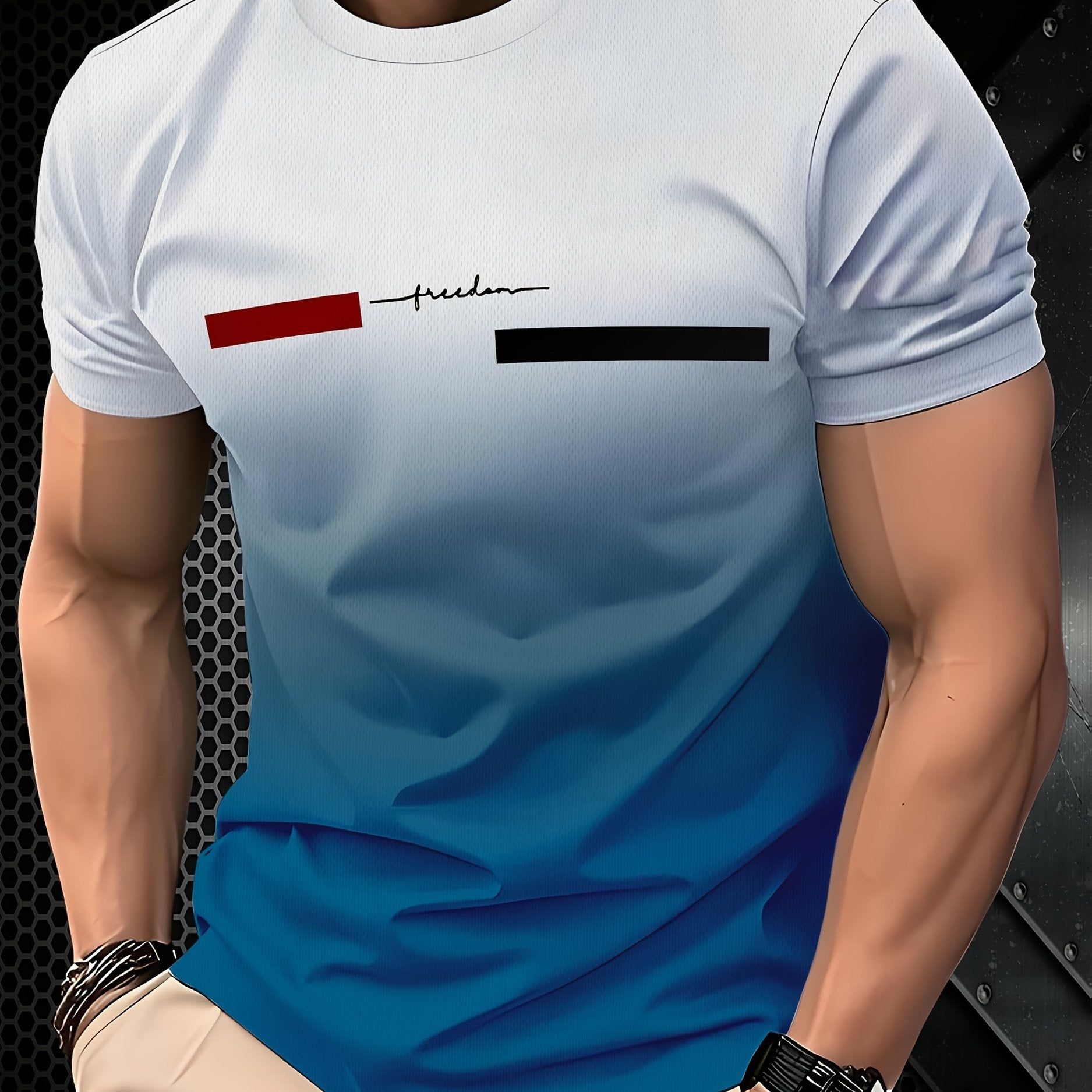 Tashqi erkaklar uchun gradient rangli T-ko'ylak, yumshoq bo'yinli