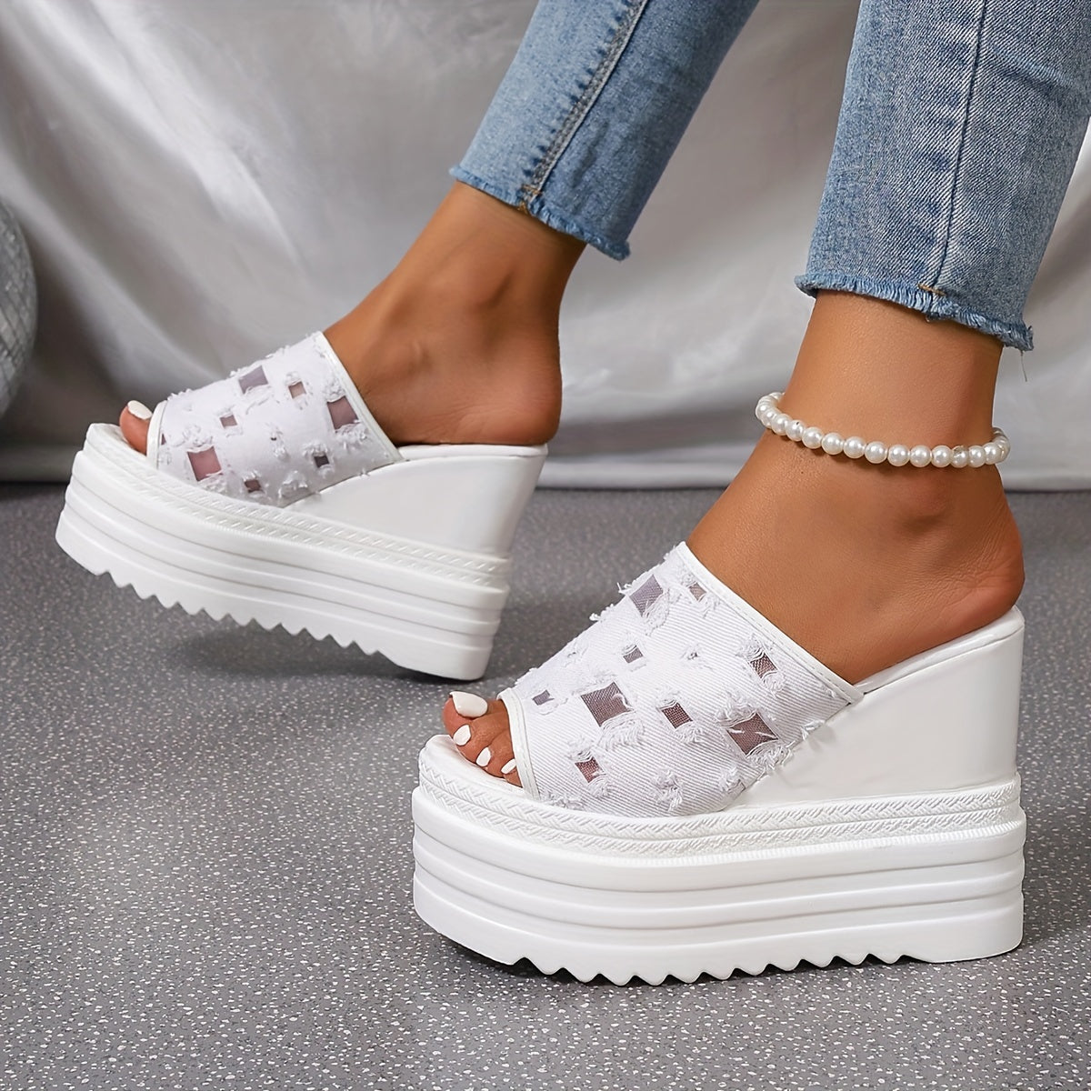 Sandalias con patrón de cuadros para mujer con suelas suaves para paseos de verano