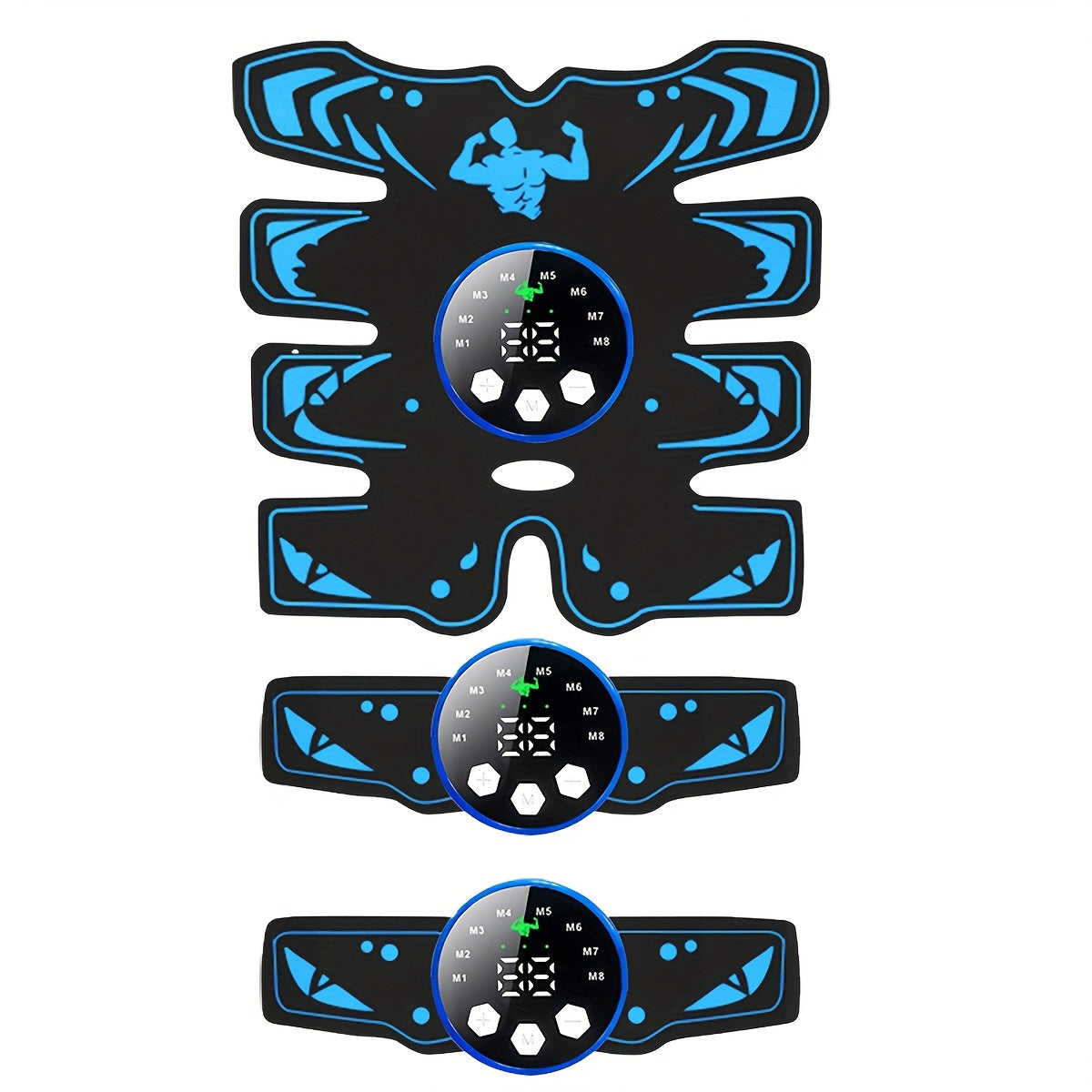 Set de masajeador EMS de tres piezas con tecnología TENS, entrenador muscular recargable por USB para fitness en casa