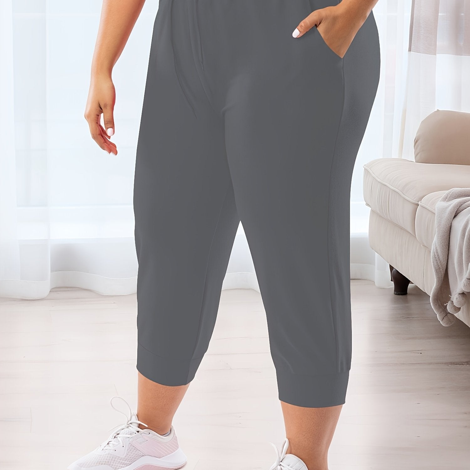 Plus Size Loose Fit Jogger Pants with Drawstring Waist and Pockets