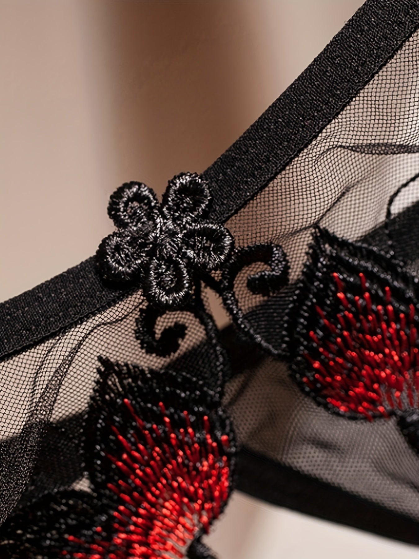 Women's Floral Lace Mesh Thong with Open Crotch and Sheer Design Lingerie