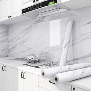 White Marble Self-Adhesive Kitchen Backsplash Wallpaper Waterproof Heat Resistant Mold Proof for Cabinets Countertops