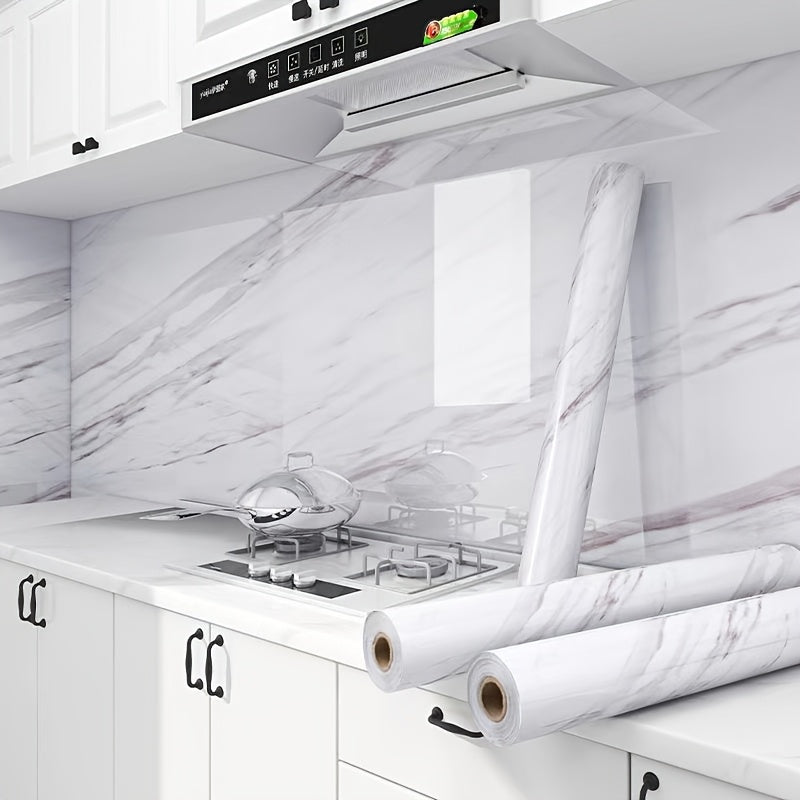 White Marble Self-Adhesive Kitchen Backsplash Wallpaper Waterproof Heat Resistant Mold Proof for Cabinets Countertops