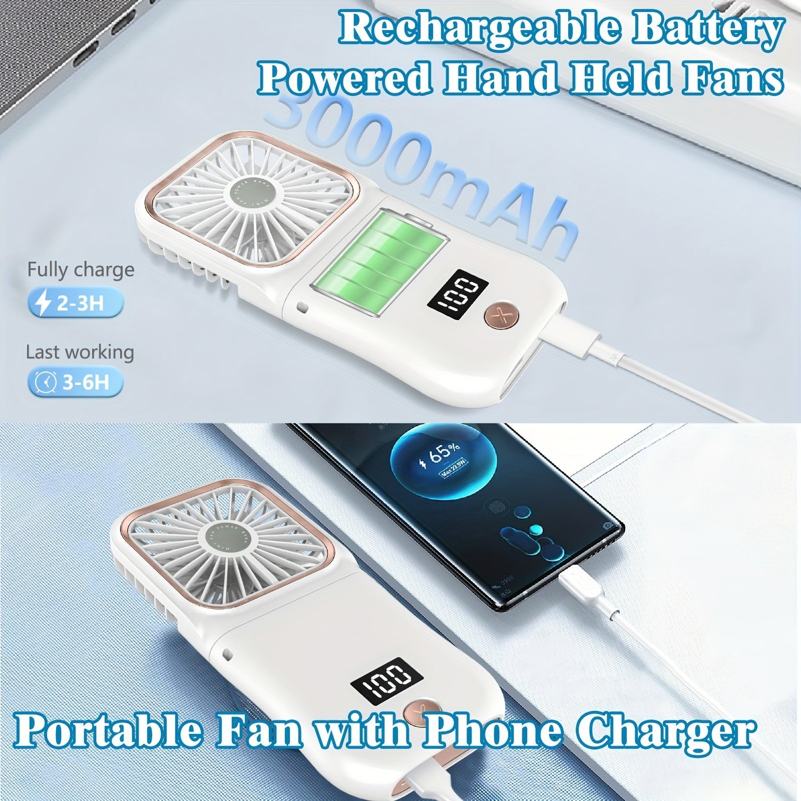 Mini Fan Portable Handheld Personal Cooling with Digital Display and 3-Speed Settings