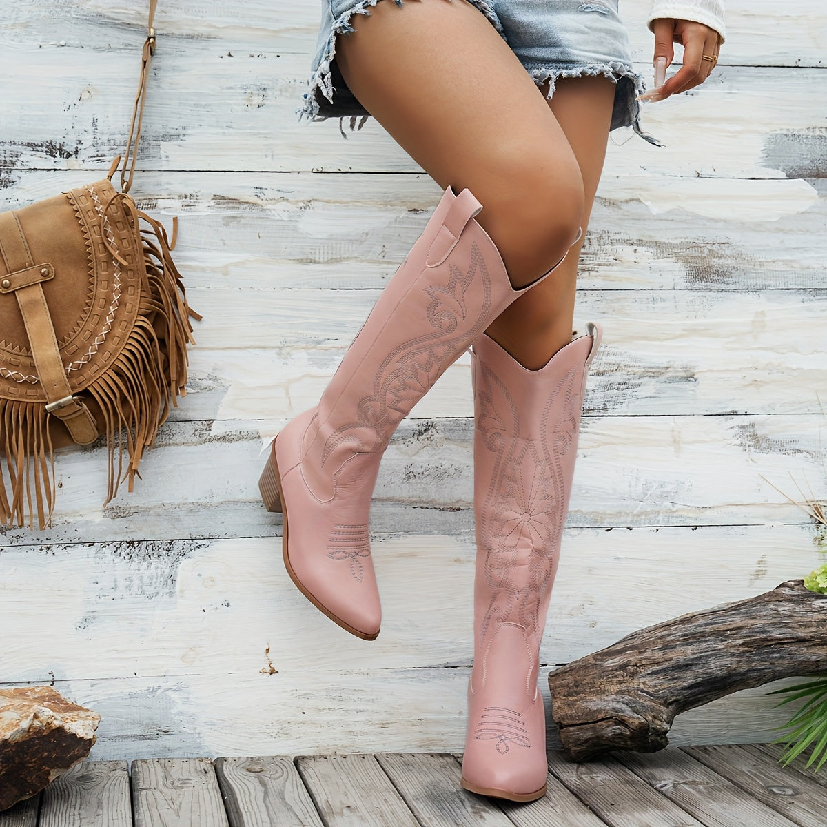 Women's Embroidered Cowgirl Boots Slip-On Pointed Toe Western Shoes