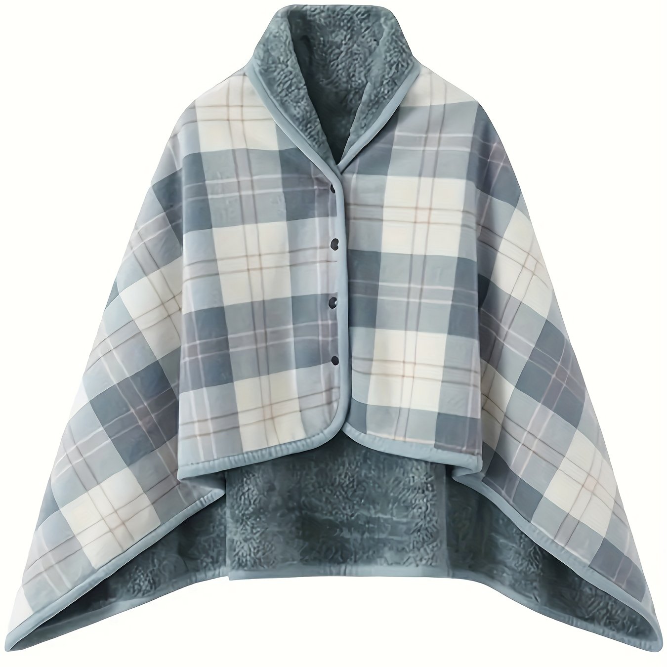 Пижамный плащ в клетку, изготовленный из 100% полиэстерового фланели, с v-образным вырезом, без рукавов и с кнопочной застежкой. Средняя растяжимость и свободный крой, подходит для всех сезонов. Может использоваться как плед для сна в