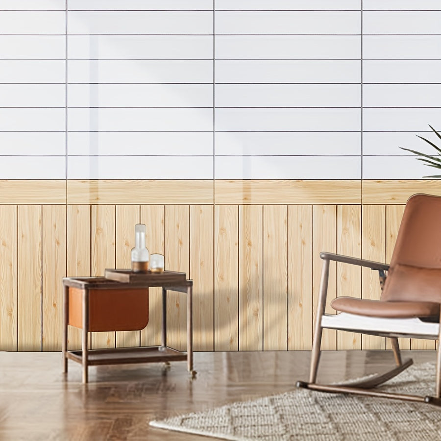 Self-Adhesive Wood Grain Wall Stickers 30pcs Washable Shapes and Stripes