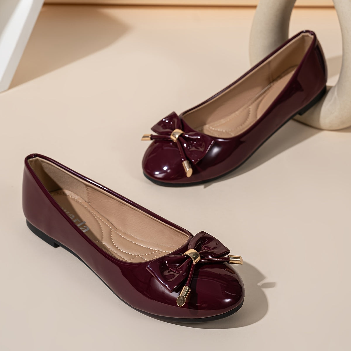 Zapatos planos de mujer tipo Mary Jane con decoración de lazo espejo y suelas suaves