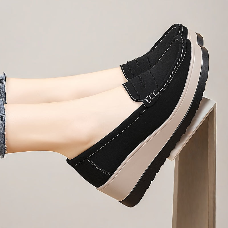 Women's Slip-On Loafers Black Synthetic Cushioned All-Season Casual Shoes