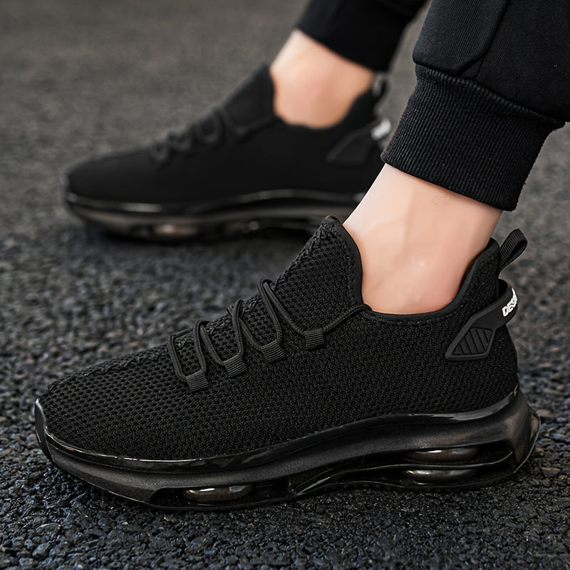 Men's Breathable Knit Sneakers with Air Cushion Non-Slip PVC Sole Casual Fabric