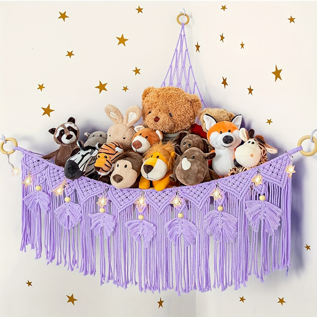 Colorful Plush Animal Storage Net for Kids Room Organization Triangle Toy Hammock
