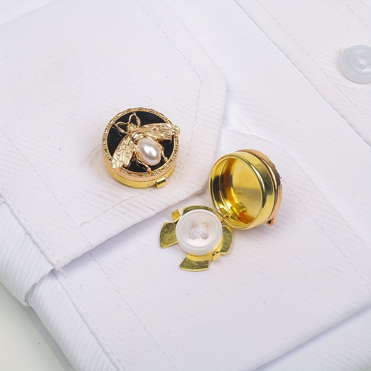 Golden Copper Bee Cufflinks and Shirt Buttons Set for Formal Wear