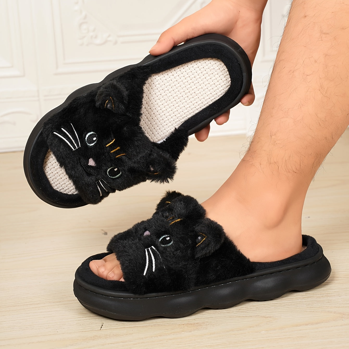 Women Cat Slippers Soft Fabric EVA Sole Breathable Casual Home Footwear