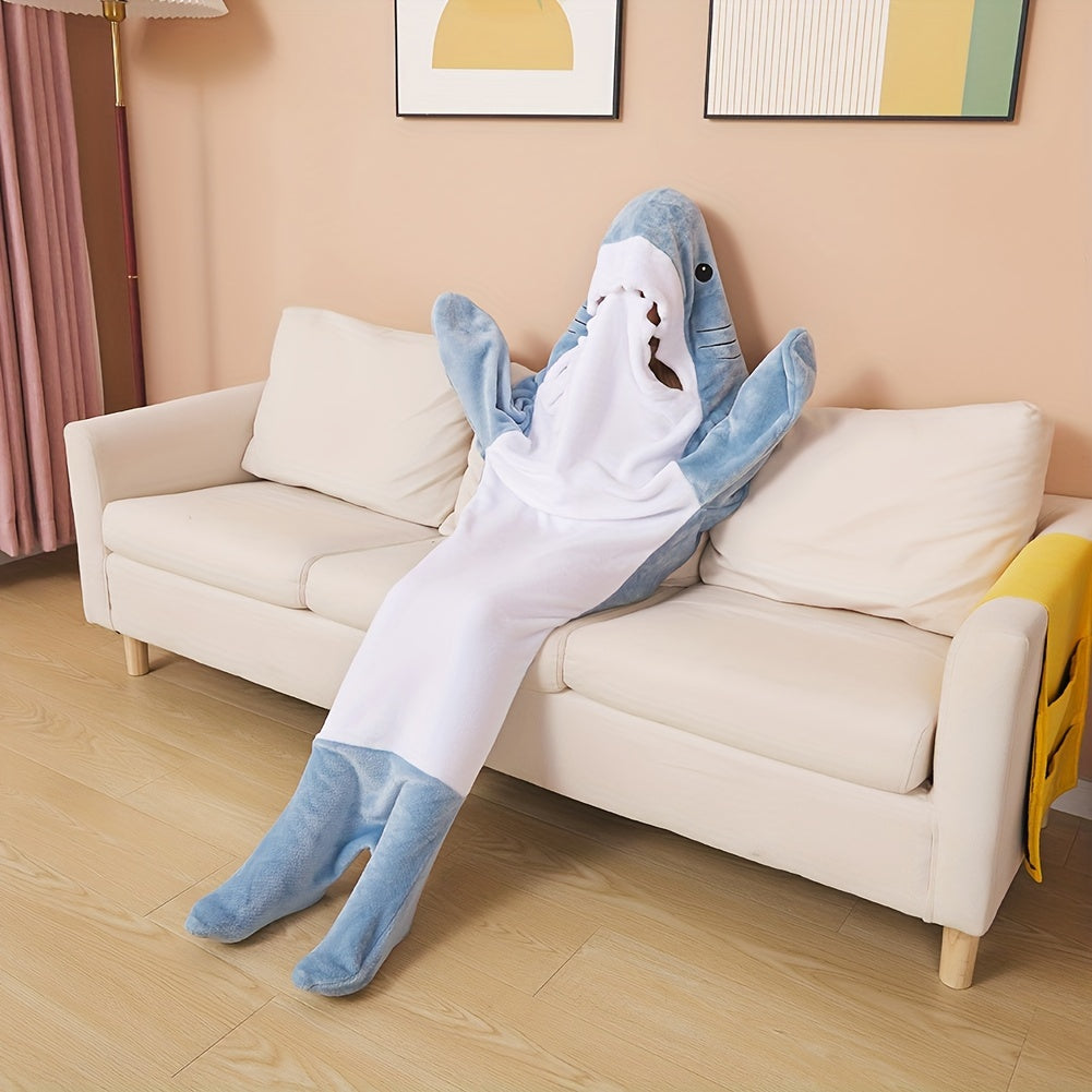 Adult Cartoon Shark Hoodie Soft Flannel Wearable Blanket Cozy Sleeping Bag