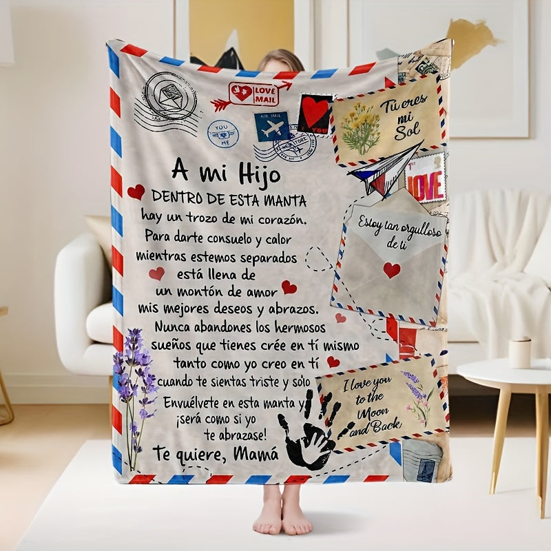 Spanish Message Plush Blanket for Son All-Season Hypoallergenic Flannel Throw Warm Gift
