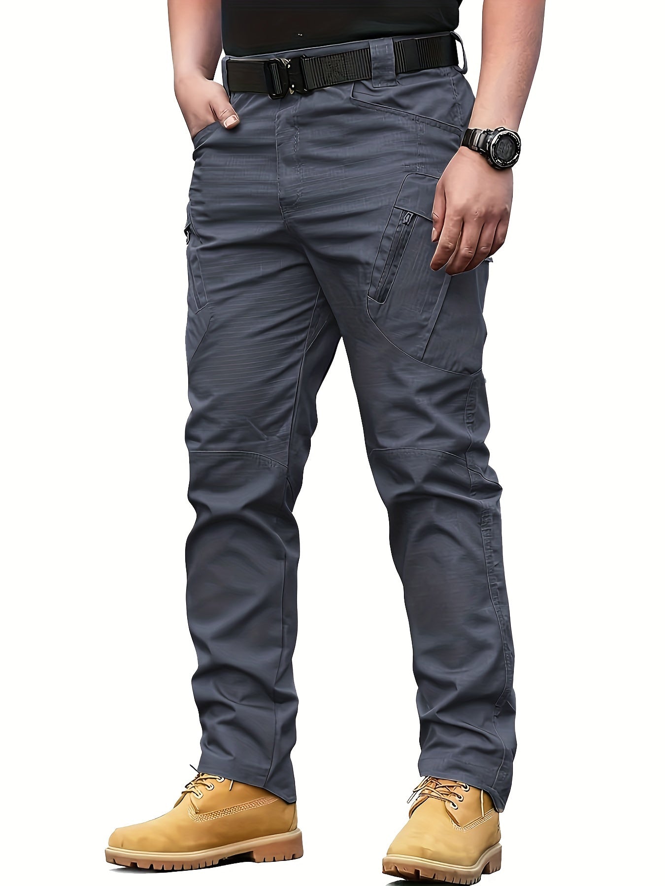 Men's All-Season Tactical Pants Polyester Multiple Pockets Casual Regular Fit