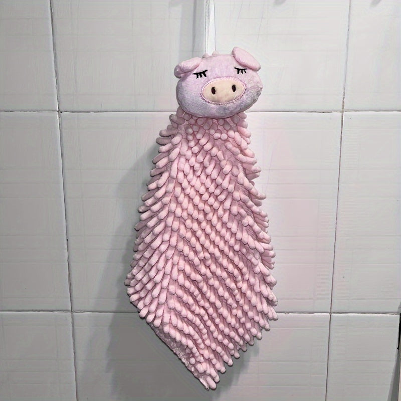 Chenille Bath Towel with Quick-Dry, Cartoon Design, Loop for Bathroom