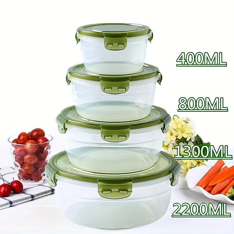Set of 4 Plastic Food Storage Bowls with Lids Microwave Safe Reusable Kitchen Containers