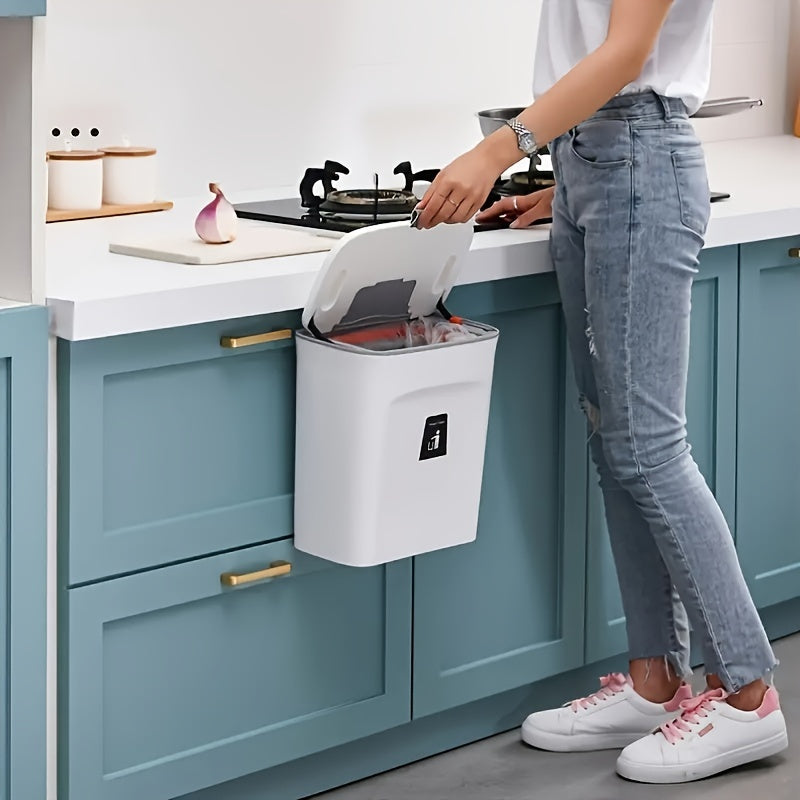 Cubo de basura de colgar en la pared con puerta de armario y tapa abatible para baño, dormitorio, sala de estar