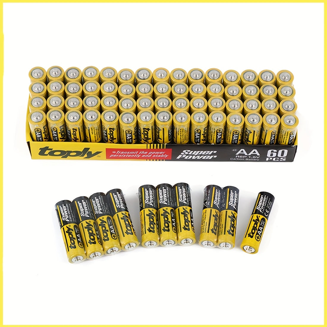 60-Pack AAA AA 1.5V Carbon Zinc Non-Rechargeable Batteries for Remote Controls Toys and Devices