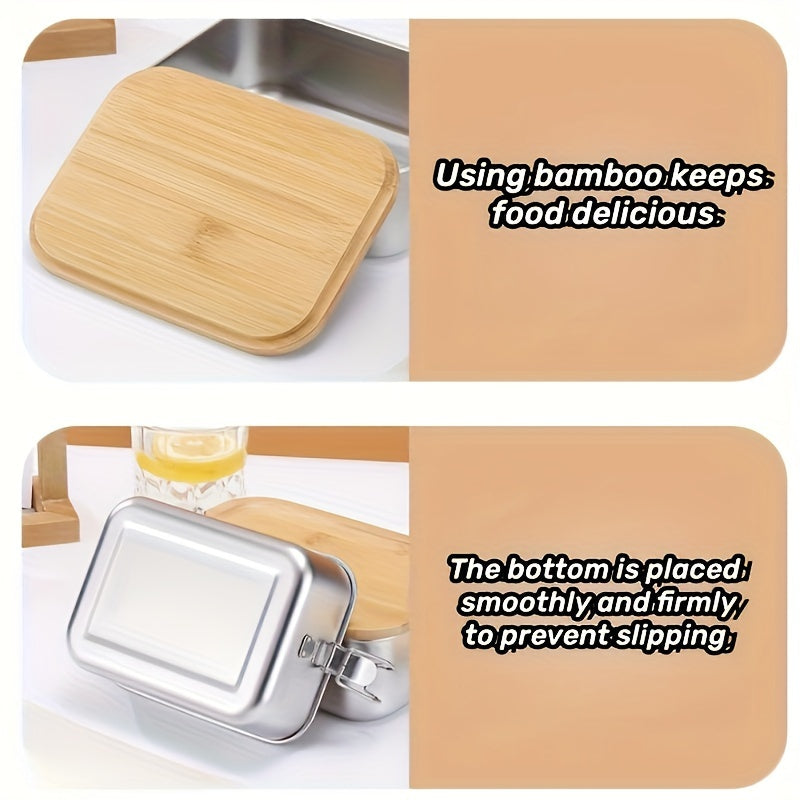 Stainless Steel Bento Box with Bamboo Lid for Lunch and Snacks