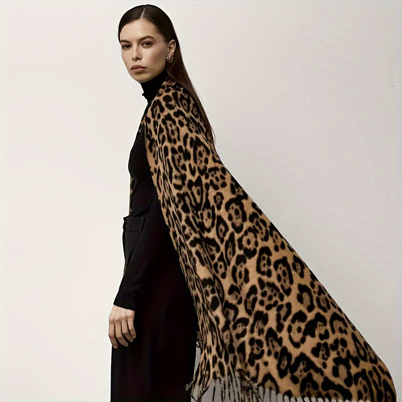 Ayollar uchun Leopard bosma fleece sharf, kundalik tashriflar uchun issiq shalvar