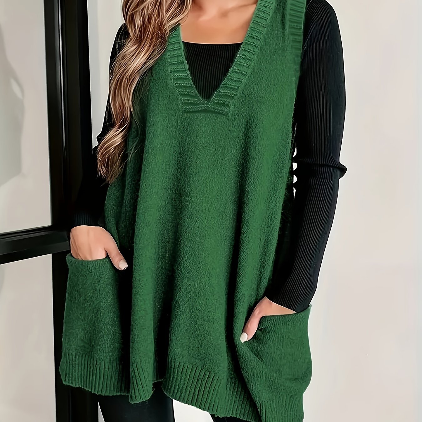 Plus Size Knitted Sweater Vest V-Neck Sleeveless Top Fall Winter Women