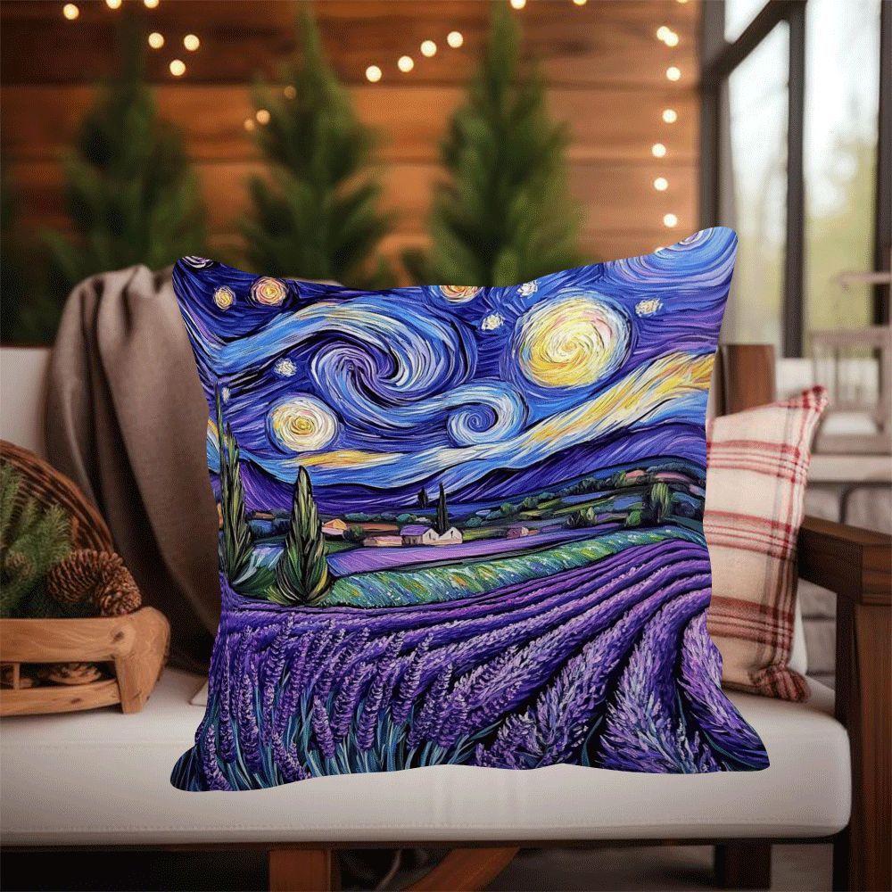 Starry Night Lavender Flannel Cushion Cover 45.72x45.72 cm Zippered Machine Washable