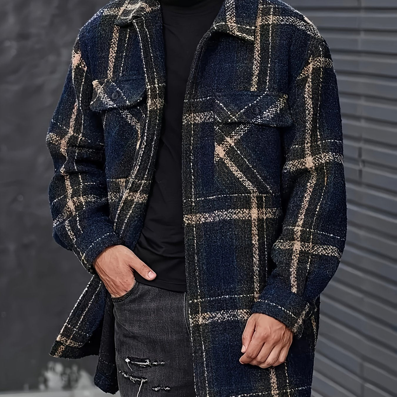 Plus Size Men's Plaid Jacquard Jacket Fall Winter Casual Work