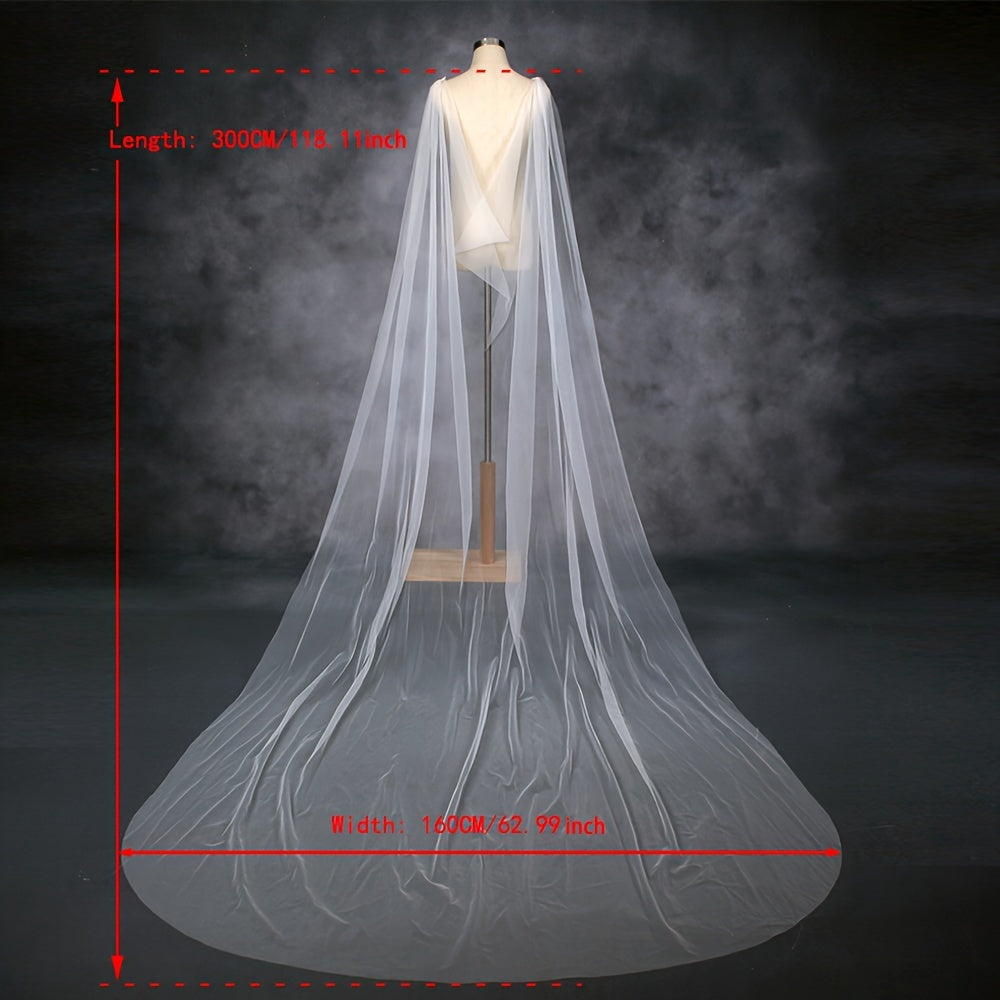 Bridal Wedding Veil Cape Tulle Shawl with Floral Lace Long Sheer Bridal Accessory