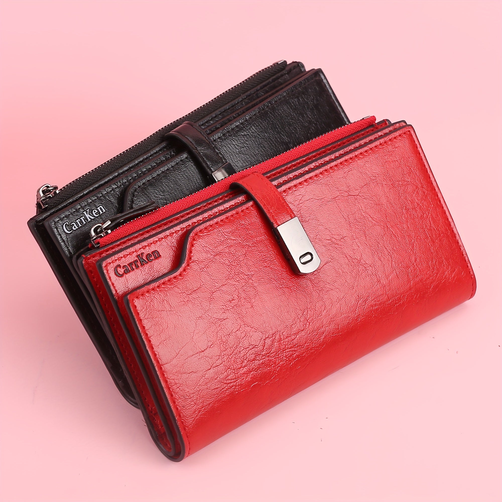 Women's Long Wallet with Buckle Closure Tri-Fold Card Slots Coin Purse Document Wallet