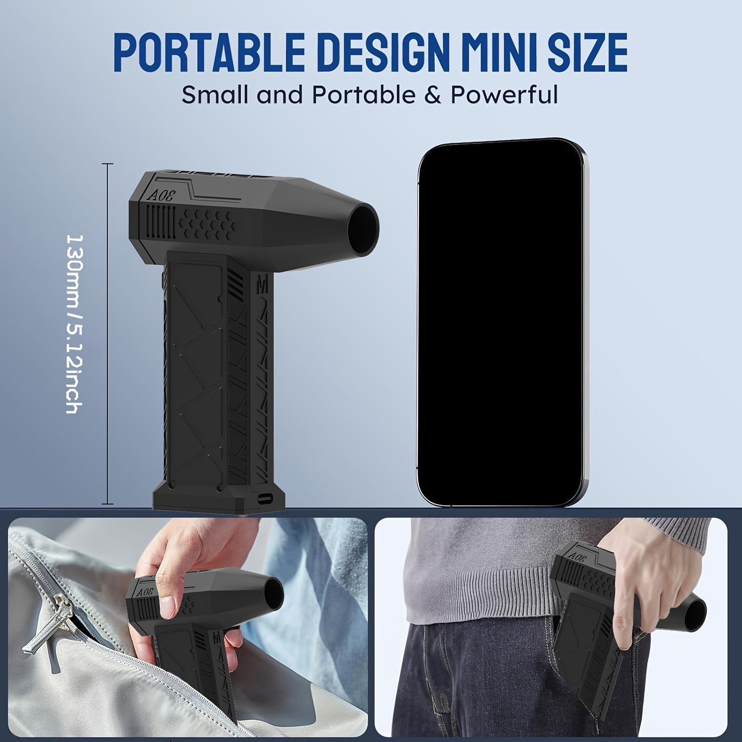 Портативный USB перезаряжаемый вентилятор- blow для дома, автомобиля, кемпинга с 110000 об/мин