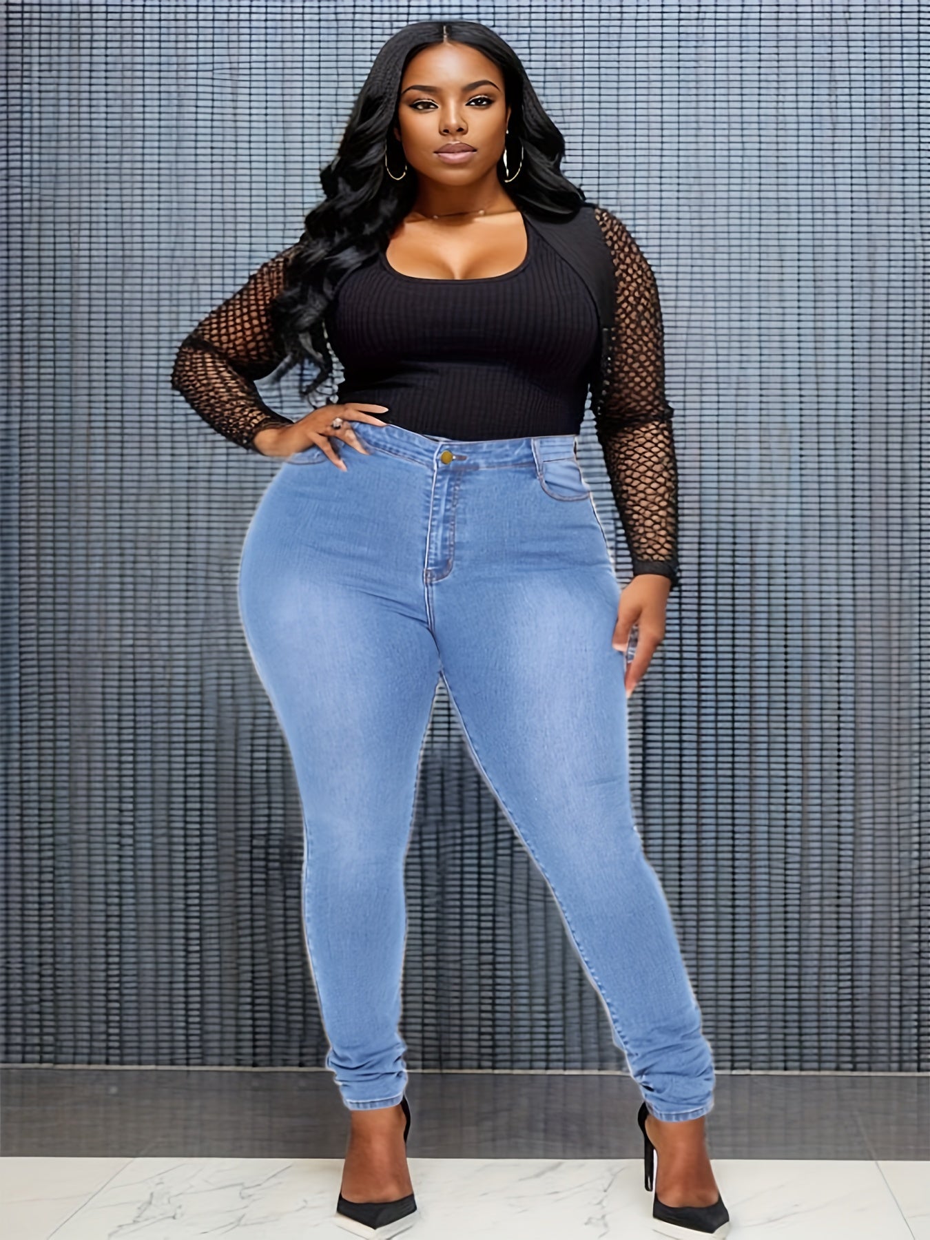 Plus Size Women's Stretch Skinny Jeans High Rise Casual Denim