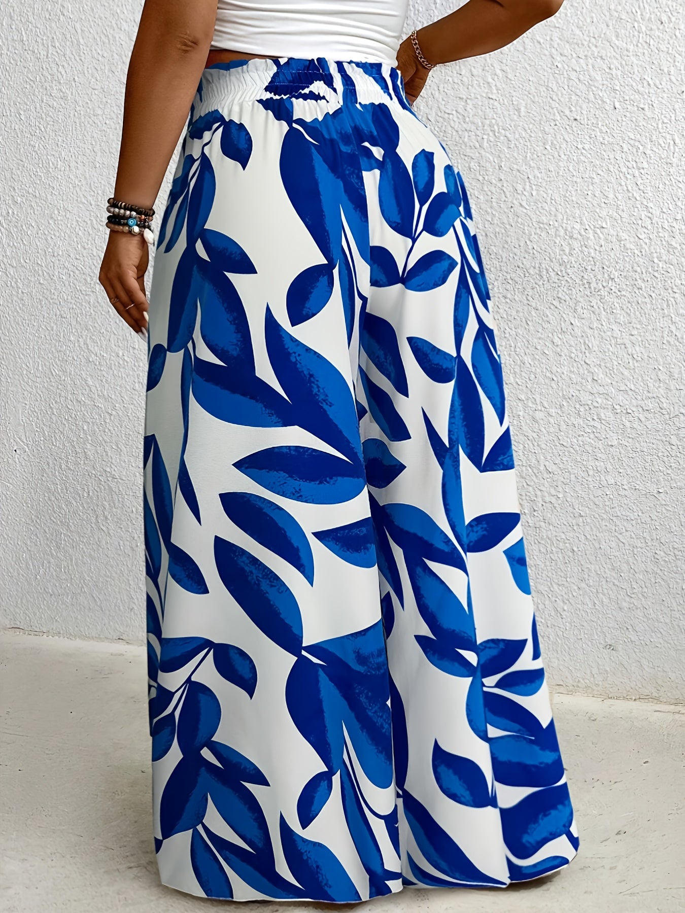 Women's Plus Size Tropical Floral Wide Leg Pants High Waist Casual Opaque