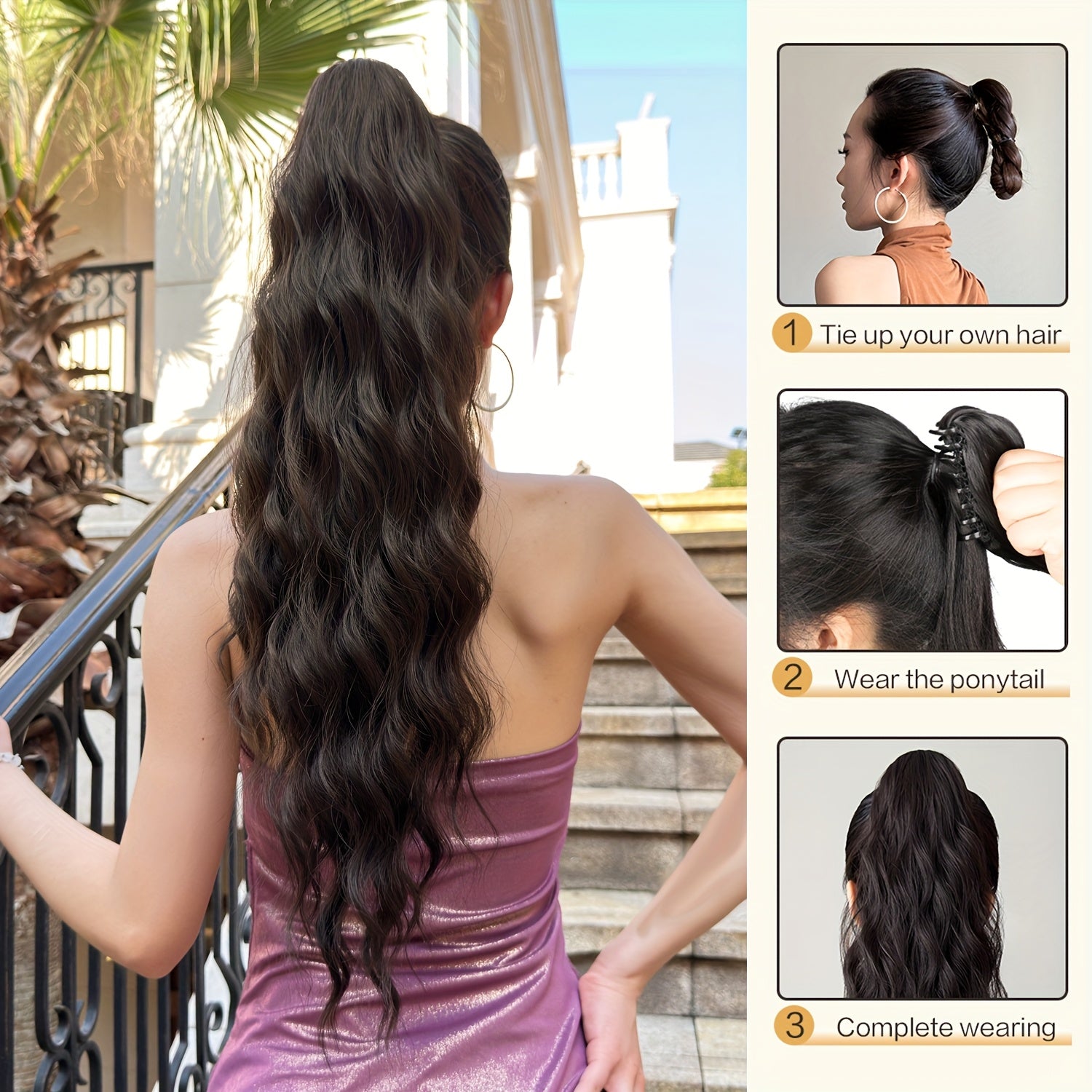 Women's Water Wave Ponytail Extension Clip-in Curly Hairpiece 66cm
